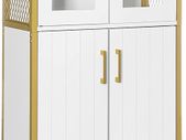 _Bathroom Cabinet Sideboard Storage Cabinet Adjustable Shelf Steel Frame Living Room Kitchen White Gold