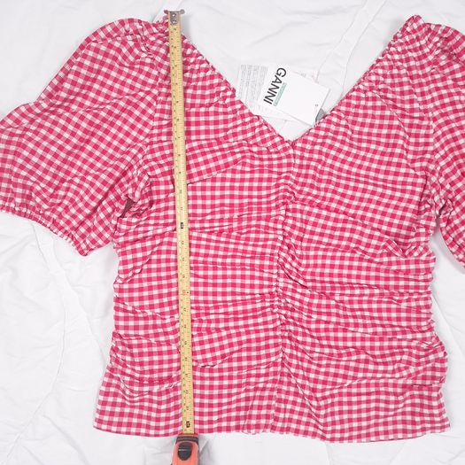 Ganni Red Pink White Gingham Check Ruched Tube Top 20UK/48EU