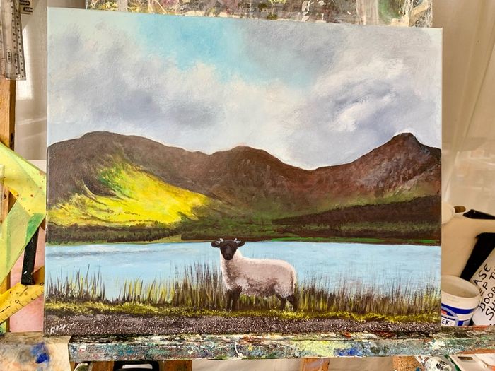Little Lost Sheep Connemara Afternoon Sun by the Lake