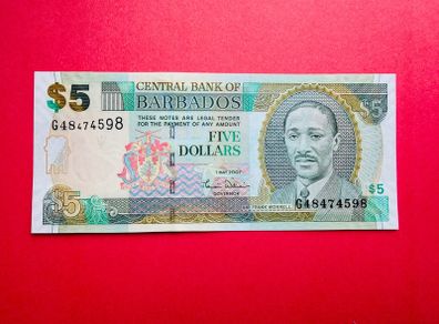 Barbados   5. DOLLARS .  2007. Pick  67a . ( Uncirculated )