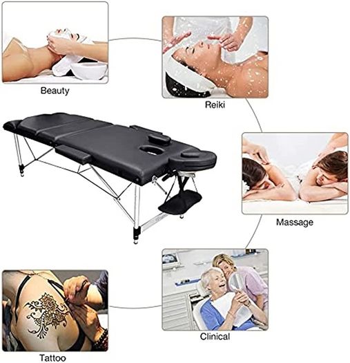 Portable Massage Bed Table - 3-Section Aluminum Foldable Beauty Couch for Reiki Therapy Treatment Salon Healing - Metal Headrest Support/with Carry Bag (FREE POSTAGE)