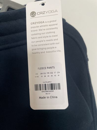 New CRYZ Navy Fleece lined Yoga Pants size S.