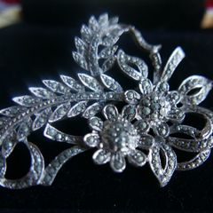 Vintage Rhodium Plated Marcasite Spray Brooch.