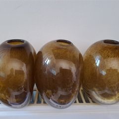 3 amber Glass vases