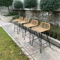 Set of 4 rattan/ bamboo bar stools with metal legs