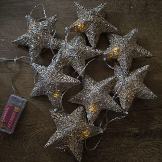 Christmas lights - gold glitter stars