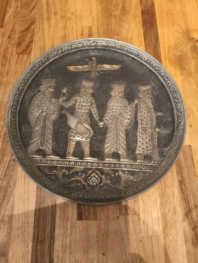 Vintage Persian pewter and brass plates