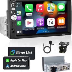 Single Din Car Stereo with CarPlay and Android Auto 7" HD Touch Screen Car Radio Bluetooth with Mirror Link (FREE SHIPPING)