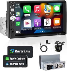 Single Din Car Stereo with CarPlay and Android Auto 7" HD Touch Screen Car Radio Bluetooth with Mirror Link (FREE SHIPPING)