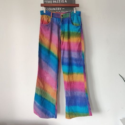 VINTAGE 1990s rainbow tie dye corduroy cotton flares S M Made in India Pride lgbtq festival