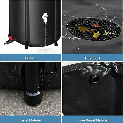 Portable Foldable Water Storage Tank 200L/52Gal, Outdoor Heavy Duty PVC Collapsible Rain Barrel with Brass Spigot, Large Capacity Reusable Water Catcher Container for RV, Camping, Plant Watering
