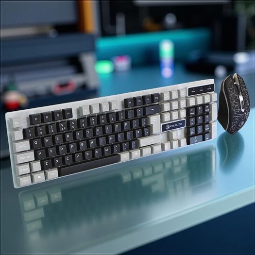 USB Wired Keyboard and Mouse Set, Luminous LED Lights, Full Size Slim Keyboard, LED Gaming Mouse, Game or Business, UK Layout, For PC, Laptop, Windows And Mac, PS4, PS5, Xbox One, etc (Retro)