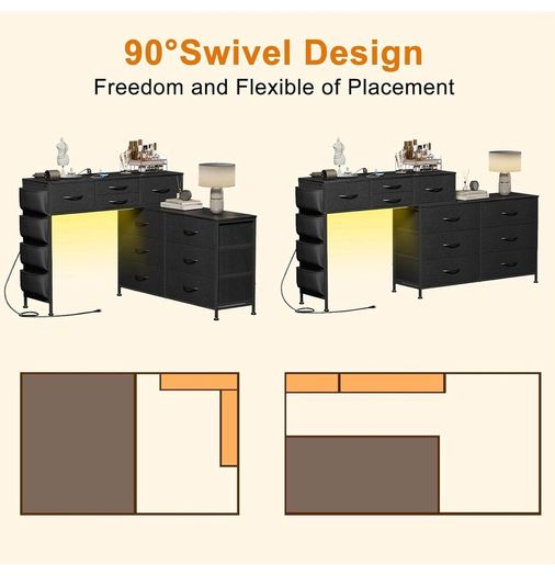 170cm Chest of Drawers with Charging Station and LED Light