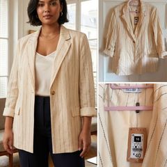 Gallery Dunnes cream stripe relax fit blazer bnwt chic sophisticated