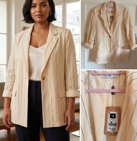 Gallery Dunnes cream stripe relax fit blazer bnwt chic sophisticated