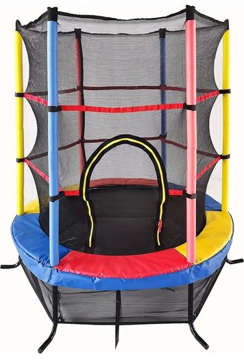 55 Inch 140 cm Kids Mini Trampoline Fun Bouncer Toy with Safety Bungee Cords Enclosure Net Bulit-in Zipper Frame Cover - Maximum Load 45KG (FREE POSTAGE)