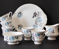 A Set of Royal Standard Fine Bone China Teaware with Blue Rose Decoration