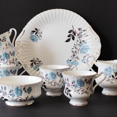 A Set of Royal Standard Fine Bone China Teaware with Blue Rose Decoration