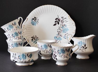 A Set of Royal Standard Fine Bone China Teaware with Blue Rose Decoration