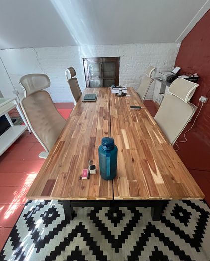 Large IKEA Table, 5 Office Chairs & 2 Industrial Fans