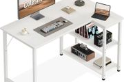 L Shaped Computer Desk, 100x70 cm Corner Desk, Office Desk with Reversible Storage Shelves, Writing Study Table for Work Play Home Office, White
