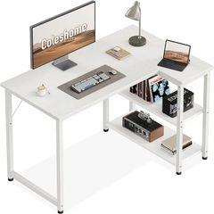 L Shaped Computer Desk, 100x70 cm Corner Desk, Office Desk with Reversible Storage Shelves, Writing Study Table for Work Play Home Office, White