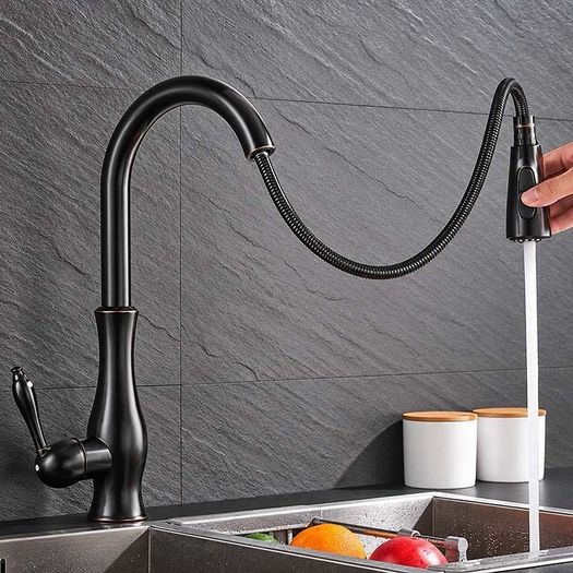 Kitchen tap - Black Pull-Out Kitchen Mixer Tap, Solid Brass / NEW