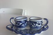 Handmade blue &amp; white espresso cups &amp; saucer