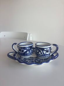 Handmade blue & white espresso cups & saucer