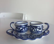 Handmade blue & white espresso cups & saucer