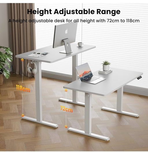 140 x 60 cm Standing Desk, Electric Height Adjustable Desk with 2 Hooks