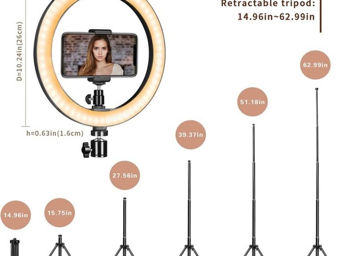 10" with 67" Extended Tripod Stand & Phone Holder for YouTube Video, Camera Led Ring Light for Streaming, Makeup, Selfie Photography Compatible with iPhone Android (FREE POSTAGE)