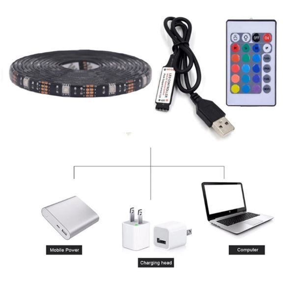 3M USB LED Light Strip Colorful Lighting 24 KEY remote control TV Desktop PC