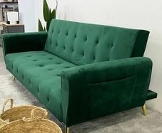 Luxury Velvet Sofa Bed with Golden Legs green