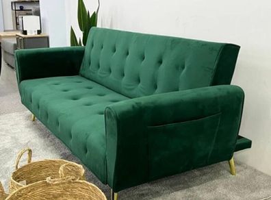 Luxury Velvet Sofa Bed with Golden Legs green