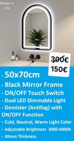 LED Bathroom Mirror Black Frame Antifog Demister