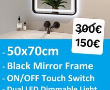 LED Bathroom Mirror Black Frame Antifog Demister
