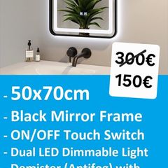 LED Bathroom Mirror Black Frame Antifog Demister