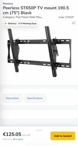 TV wall bracket Peerless ST650P TV mount 190.5 cm (75") Black