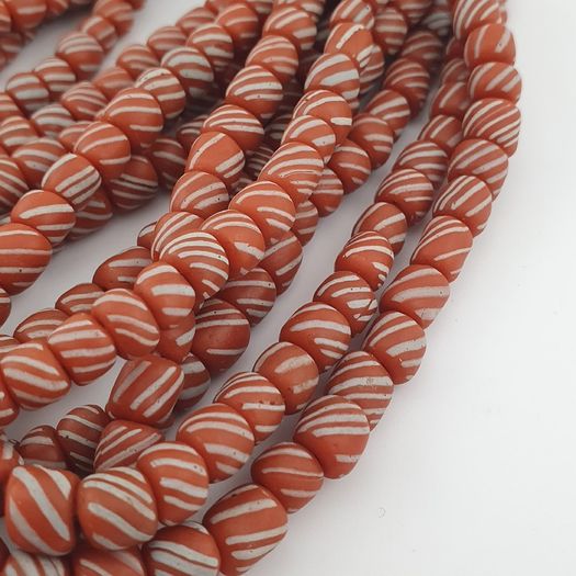 Vintage African white Stripe Orange 7.1mm - 7.5mm Glass Beads Necklace