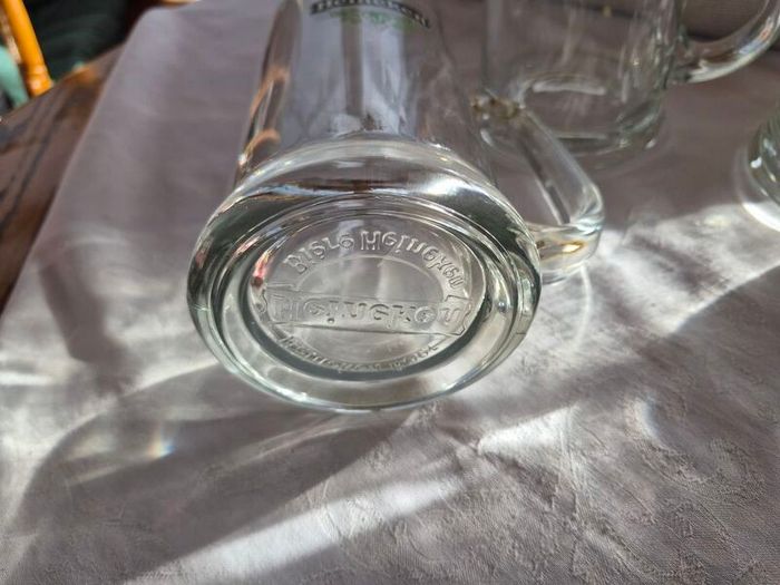 4 Vintage Heineken glass beer tankards/mugs.