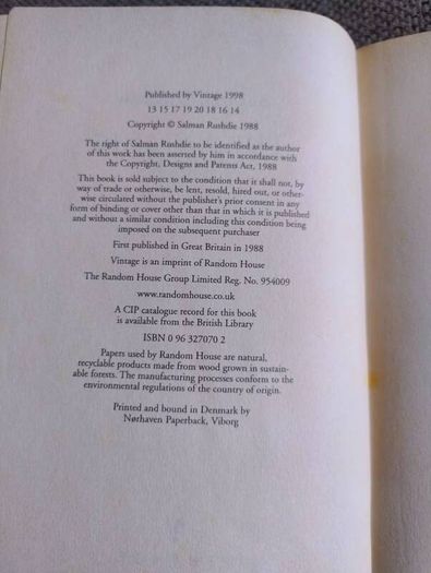The Satanic Verses by Salman Rushdie 1998 edition in good condition with some signs of wear see photos FREE STANDARD POSTAGE INCLUDED