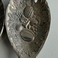 Beautiful Vintage 2-Piece Silver-Plated Salad / Fruit Serving Set - Embossed Pineapple & Grapes Design