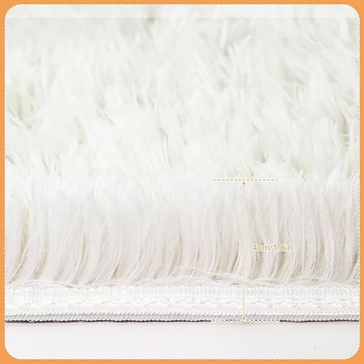 White Fluffy Rug for Bedroom, Large Anti Slip Carpet, Machine Washable Soft Thick Pile Area Rugs for Living Room Kids Bedroom Nursery White