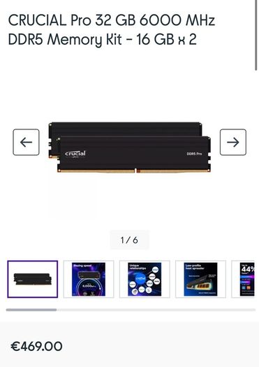 Crucial Pro 32 Gb 6000 Mhz Ddr5 Memory Kit - 16 Gb X 2