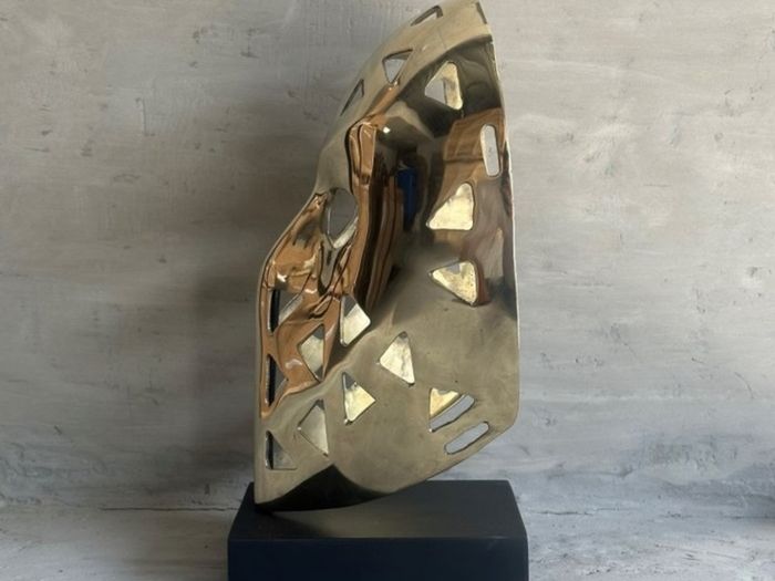 Mask Sculpture On Stand- Polished Bronze