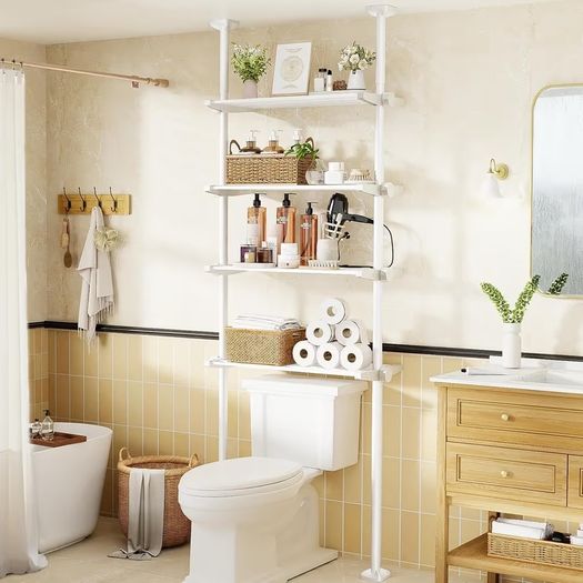Brand New Over Toilet 4-Tier Storage Shelf Space-Saving Bathroom Organizer - White