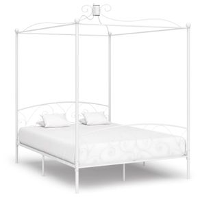 Canopy Bed Frame White Metal 160x200 cm