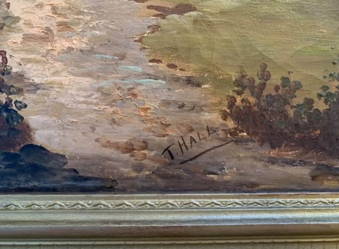 Antique oil painting signed T Hall