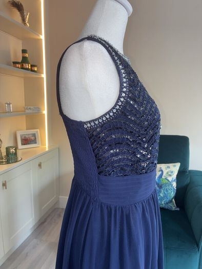 Navy and Silver Sequin Long Dress Size UK 14 / EU 42